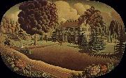 Grant Wood The Painting, on the fireplace oil painting artist